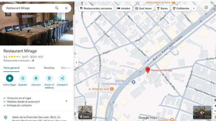 Mapa de ubicación de Restaurant Mirage en San Juan de los Lagos
